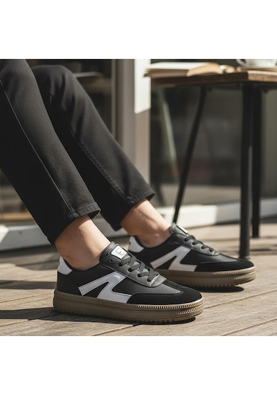 Ispartalılar 510 Hazır Taban Unisex Spor Ayakkabı Bağcıklı Rahat Sneaker Erkek Kadın Spor Ayakkabı Siyah