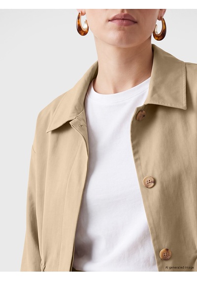 Lcw Modest Haki Gömlek Yaka Oversize Kadın Trençkot
