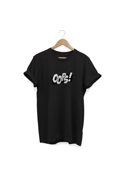 Oops Baskılı Siyah T-shirt Siyah