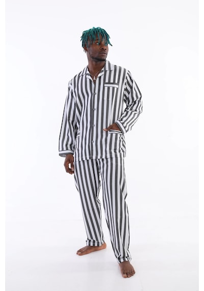 Uzun Kol Çizgili Gaffur Erkek Pijama Takım Antrasit