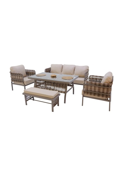 Liora Üçlü Rattan Bahçe Oturma Grubu 3+1+1+sehpalı Bahçe Takımı
