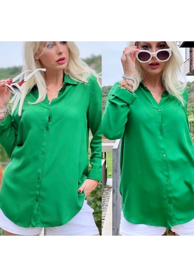 Defymoda Dokuma Viskon Kumaş Efsane Gömlek Yeşil