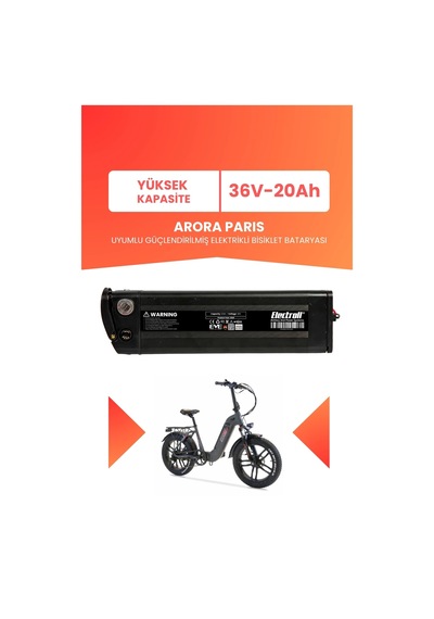 Arora Parıs Uyumlu 36v 20ah Elektrikli Bisiklet Bataryası Siyah