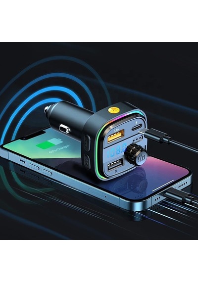 Tr Aft-13 Bluetooth 5.0 Araç İçi Fm Transmitter - 3 Port Hızlı Şarj 2x Usb-a + 1x Usb-c , Rgb Led Işıklı Eller