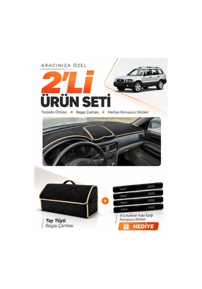 E-biz Subaru Forester 2002-2008 Uyumlu Torpido Örtüsü + Tay Tüyü Bagaj Çantası - Siyah-bej - Su001