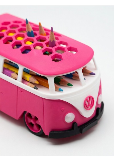 Minibüs Tasarım Pembe Kalemlik 3d Yazıcı Baskı Honeycomb Petek Kapaklı Masaüstü Aksesuarı Diğer
