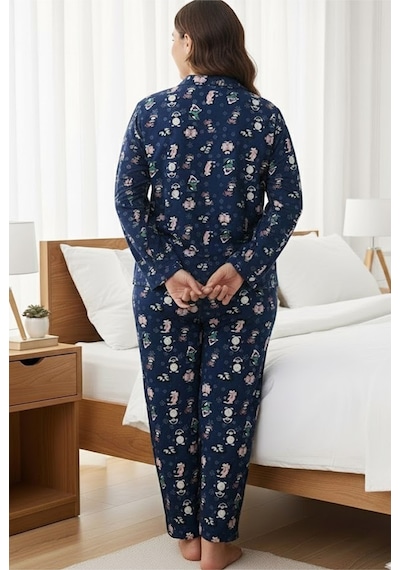 Siyah İnci Curve Büyük Beden Battal Boy Düğmeli Pamuklu Pijama Takımı 7617 Lacivert Penguenli Siyah İnci Curve Büyük Beden Battal Boy Düğmeli Pamuklu Pijama Takımı 7617 Lacivert Penguenli