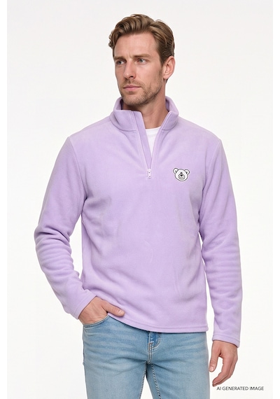 Ac&Co / Altınyıldız Classics Erkek Lıla Anti-pilling Tüylenme Yapmayan Soğuk Geçirmez Standart Fit Bato Yaka Sweatshirt Polar Lila