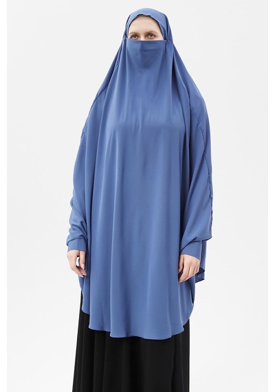 Altobeh Kadın Tesettür Medine İpeği Çarşaf Üstü Peçeli Sufle Hijab Koyu Kot