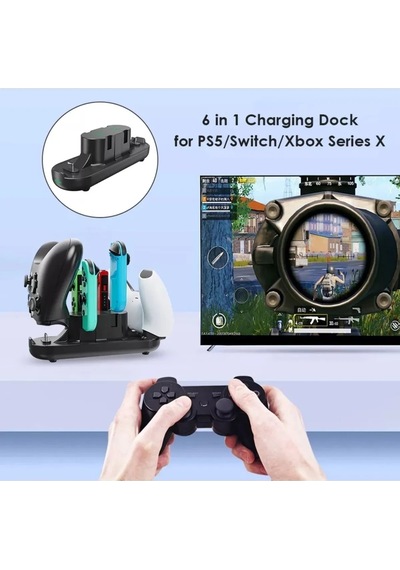 6 In 1 Şarj Standı Çok Fonksiyonlu Ps5 Xbox Serisi X Switch Pro