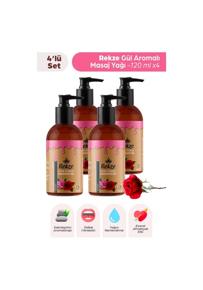 4 Lü Set Gül Aromalı Erotik Vücut Masaj Yağı 120 Ml X 4, Nemlendirici Ve Rahatlatıcı - 306279913