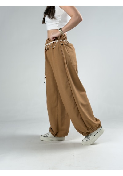 Cocopelli Kemerli Taba Kadın Baggy Pantolon Coc3070