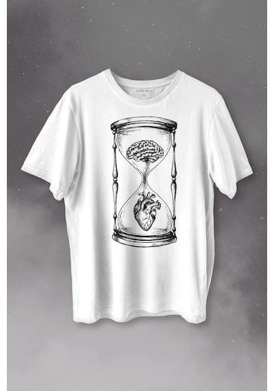Kum Saati Kalp Beyin Aşk Mantık Baskılı Tişört Unisex T-shirt 001