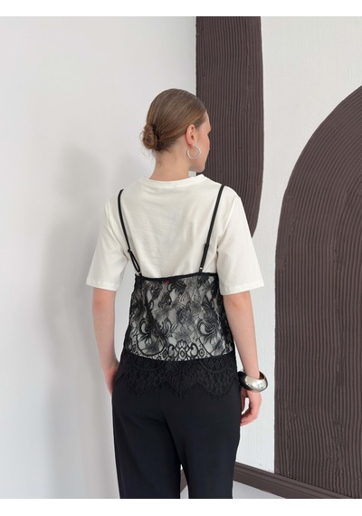 Verymoda Penye Tunik Üstü Dantel Kısa Elbise D3009 Krem