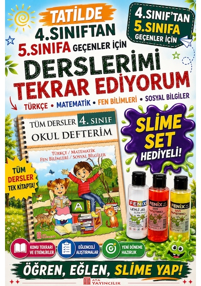 4.sınıftan 5.sınıfa Geçenler İçin Tatilde Derslerimi Tekrar Ediyorum Slime Set Hediyeli