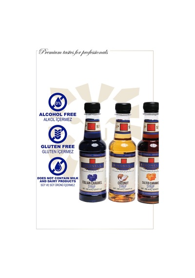 Şurup Seti 3x250 Ml Kahve Ve Kokteyl Şurubu-tuzlu Karamel, Hindistancevizi,italyan Karamel Diğer