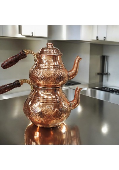 Bakır Çaydanlık & Bakır Demlik Çiçek Desenli Bakır Çaydanlık Büyü