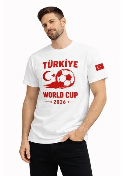Suma Erkek Türkiye World Cup 2026 Baskılı Tişört Futbol Temalı Forma T-shirt - Beyaz