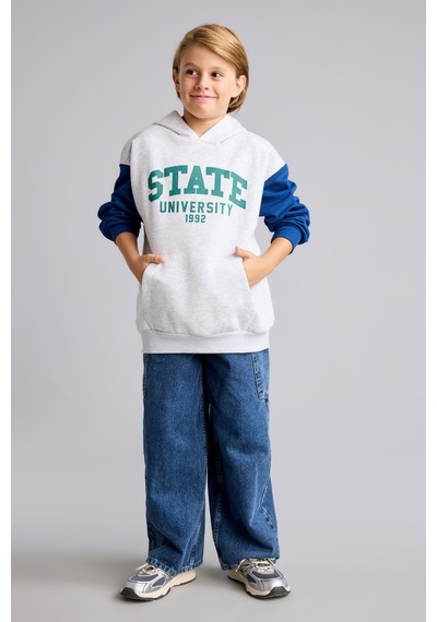 Defacto Overshırt Fıt Kapüşonlu İçi Yumuşak Tüylü Kalın Sweatshirt Erkek Çocuk I3178a826wngr400 Gri-gr400