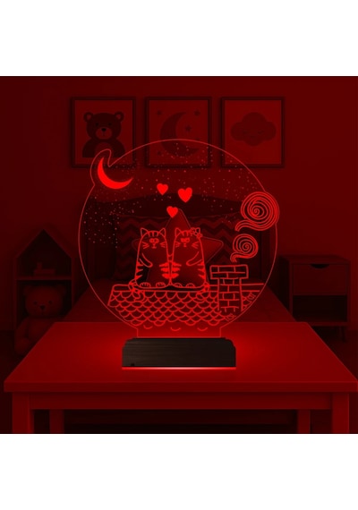 Luvivia Kedi Kalp Çocuk Odası 3d Lamba - Masa Gece Lambası Şeffaf