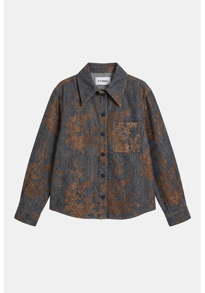 Kadın Kahve Kot 1w6-202 Oversize Özel Kumaş Tasarım Denim Ceket Gömlek