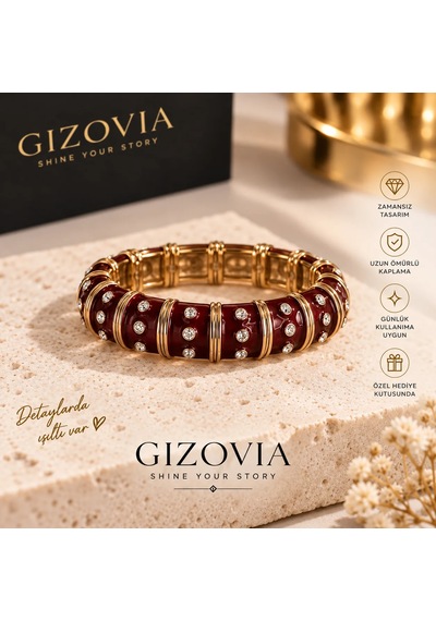 Gizovia Bordeaux Işıltı Bordo Mineli Taşlı Bileklik