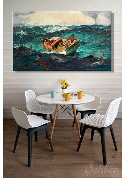 Winslow Homer'ın "the Gulf Stream" Körfez Akımı Adlı Eseri Yatay Kanvas Tablo 4305 Çok Renkli