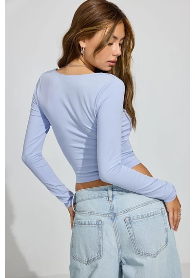 Seeh Mavi Kare Yaka Uzun Kollu Kadın Body Sh206