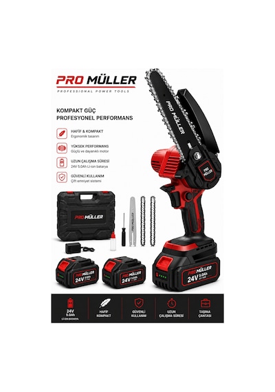 Alman Professional Metal Dişli Çift Akülü Ağaç Odun Dal Kesme Şarjlı Budama Testeresi