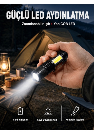 Mini Boy Led El Feneri - 2000 Lümen, Su Geçirmez Tasarım Yeni Nesil A