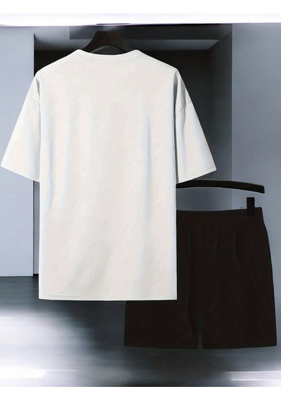 Uyguntarz Unisex 13 Baskılı Tasarım Şort Takım Beyaz