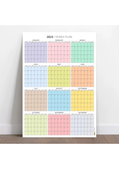 2027 Yıllık Planlayıcı Duvar Takvimi, Rengarenk Pastel Renkler