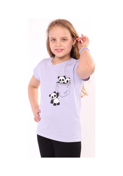 Toontoy Kız Çocuk Baskılı Bisiklet Yaka Kısa Kollu Tişört Mavi