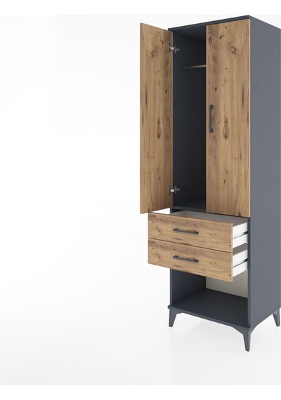 Hyperion Dolap Tek Raflı 2 Çekmeceli Tek Askılı 60x44x195 Antrasit-çam Antrasit