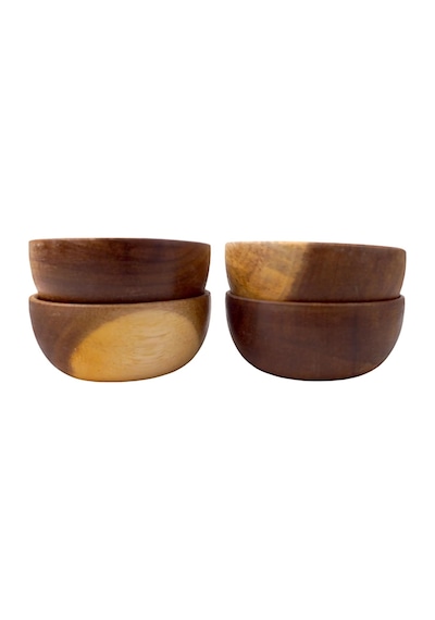 Deconox 4'lü Yuvarlak Akasya Çerezlik, Sunum Kasesi, Zeytinlik, Kahvaltı Sunumluk 8 Cm - 4 Cm Diğer