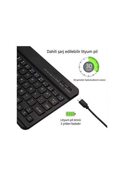 Mini Bluetooth Şarjlı Ve Pilli Slim Rubber Kablosuz Klavye