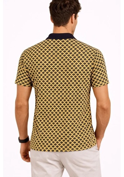 Suma Erkek Pike Kumaş Polo Yaka Desenli Tişört Kısa Kol Yazlık T-shirt - Sarı