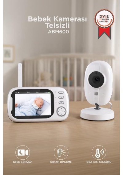 Özel Seri Ekran Gözlem Yatak Bebek Kamerası Telsiz Monitörlü Abm600 Beyaz