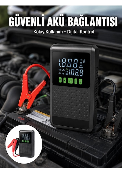 Mey İthalat 12.000 Mah Şarjlı Araç Akü Takviye Ve Işıklı Hava Kompresörü Yeni Nesil
