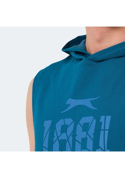 Slazenger VASILISA Erkek Kolsuz Kanguru Cepli Petrol Tişört
