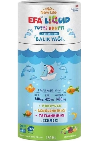 Newlife Efa Liquid Tutti Fruitti Aromalı Balık Yağı Likit 150 ML