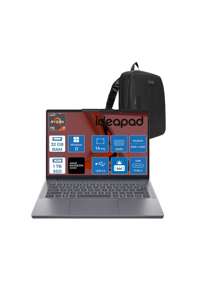 Lenovo IdeaPad Slim 3 15AMN8 14ARP10 83K6006JTRP13 Ryzen 7 170 32 GB 1 TB SSD 14" W11P Dizüstü Bilgisayar + Zetta Çanta