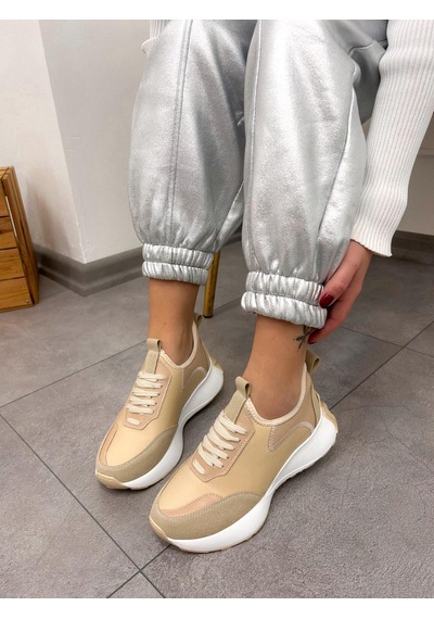 Erva'nın Butiği Bej Triko Mines Kadın Bağcıklı Sneakers-5222
