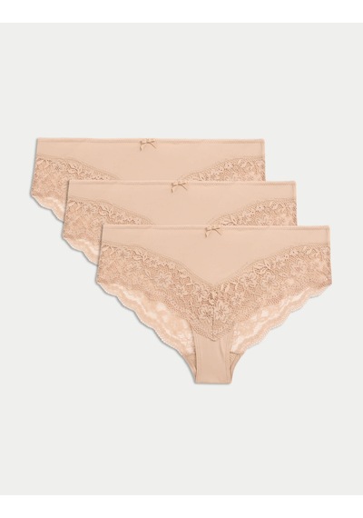 Marks & Spencer 3 Lü Dantel Detaylı Brazilian Külot Bej