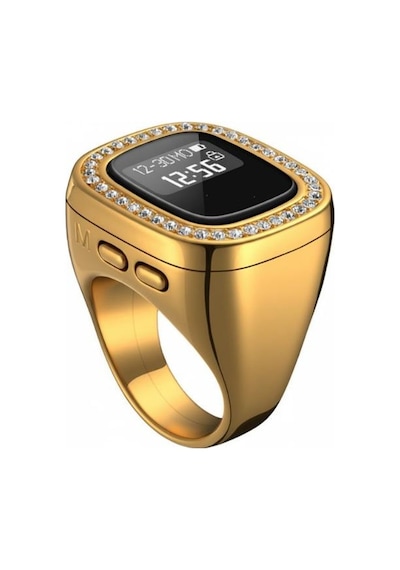 Elektronik Tesbih Yüzük 20 Mm Zirkon Taş Detaylı Zikirmatik Gold