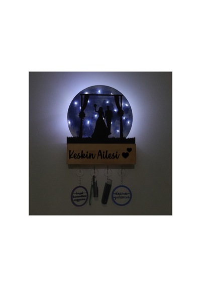 Led Işıklı Pleksi Dolunay Kişiselleştirilebilir Biblo Wedding Gelin Damat Anahtar Askılığı Mavi - 737346274