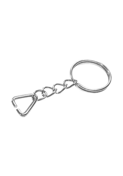Anahtarlık Halkası, Halka + Zincir + Üçgen, 24mm, Gümüş, Nikel, 1 Adet 24 MM