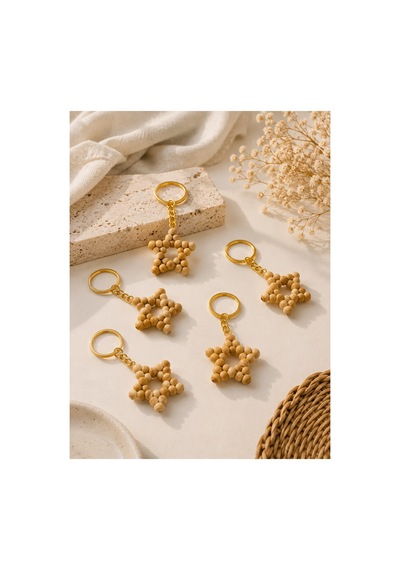 5 Li Yıldız Anahtarlık Premium Zincirli 8mm Ahşap Boncuk Kahverengi - 914949225 Kahverengi - 914949225 Kahverengi