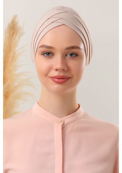 Melodi Scarf Kadın Üç Bantlı Çapraz Hazır Türban Dış Bone Taş Rengi Siyah