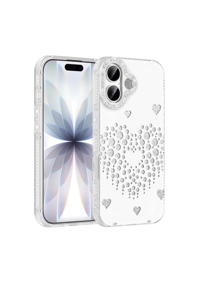 Lexroo Apple iPhone Uyumlu 17 Damla Taşlı Rivas Sert Pc Kılıf - Beyaz